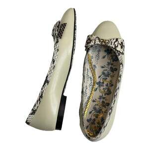 Gucci Yva Ivory Snakeskin trim Leather GG Bow Ballet Flats Shoes size 36.5